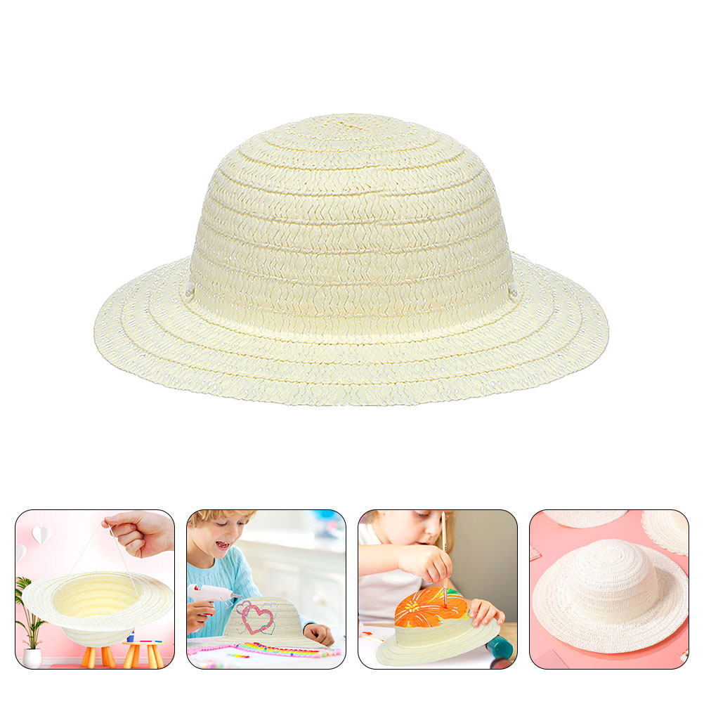 Art Craft Activity - 8Pcs Topi Jerami Anak DIY Putih