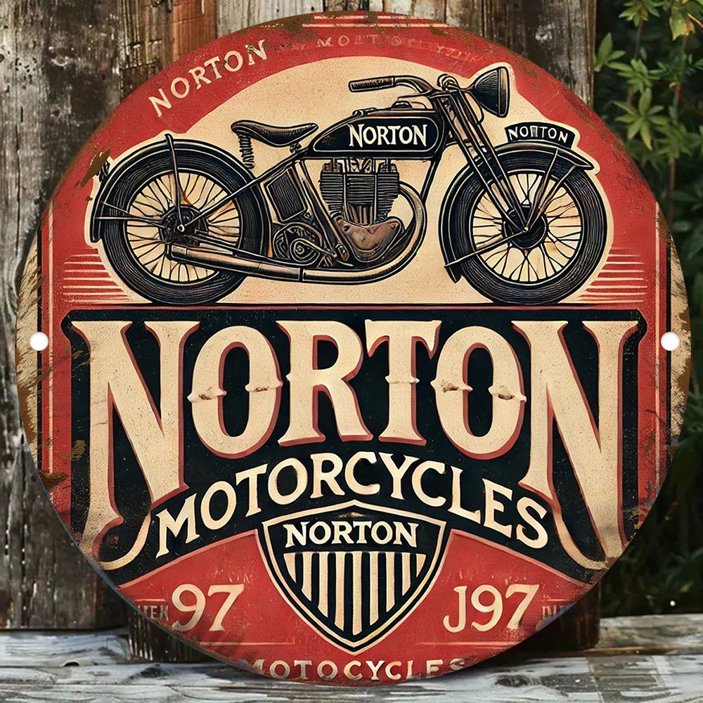 Art Craft Movement - Logo kayu bundar retro NORTON Motorcycle