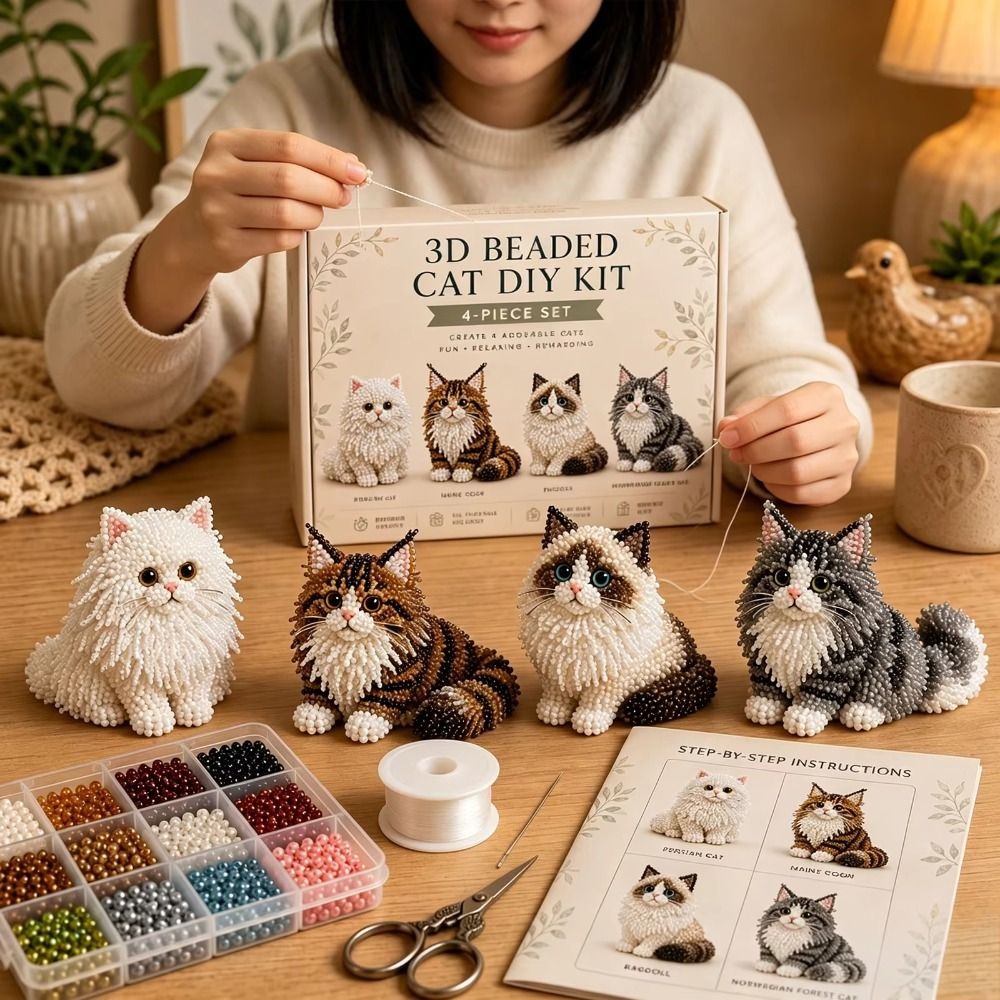 Art Craft Cat - Kit Sulaman Manik-Manik Hewan Buatan Tangan