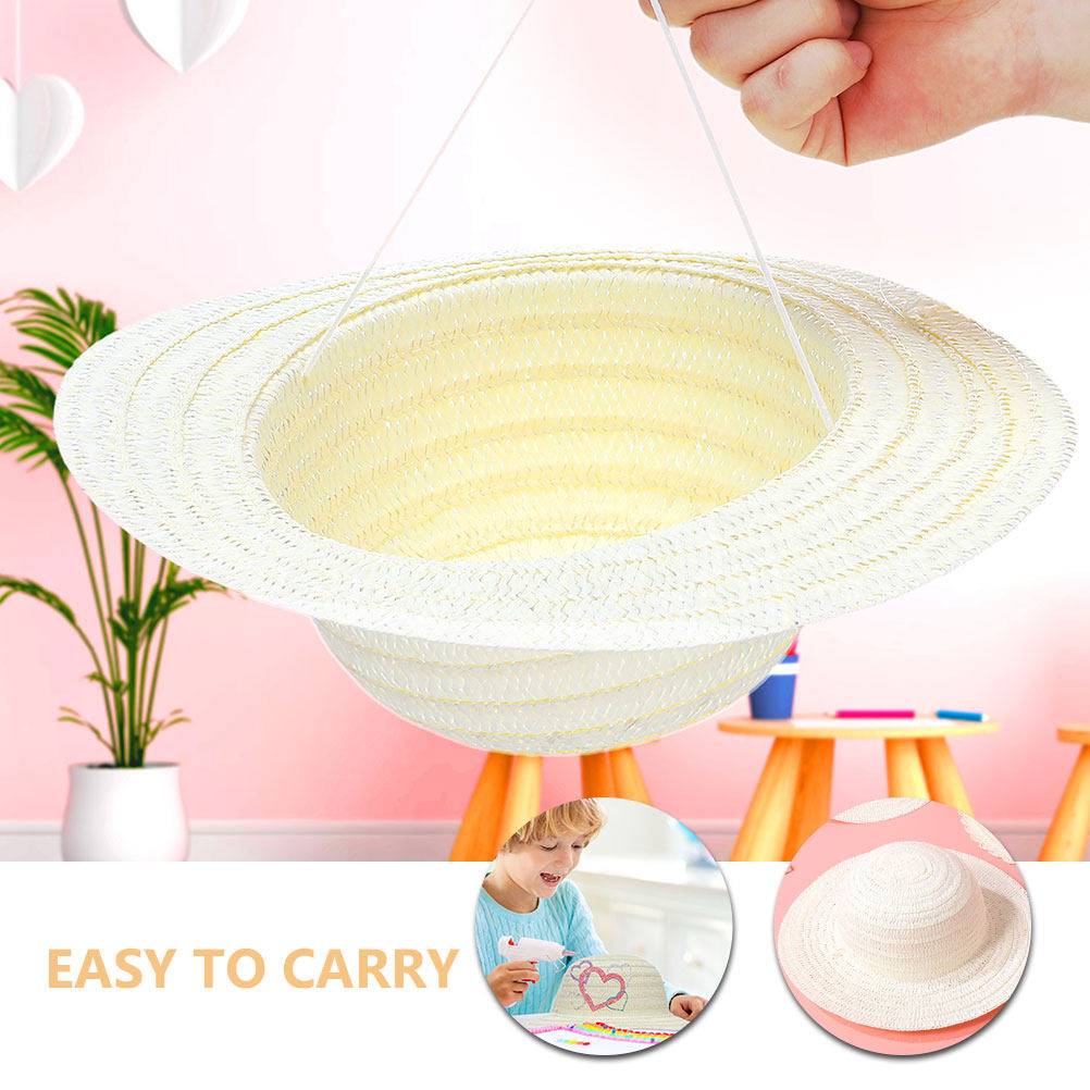 8Pcs Topi Jerami Anak DIY Puti - Art Craft Activity ulasan dan harga